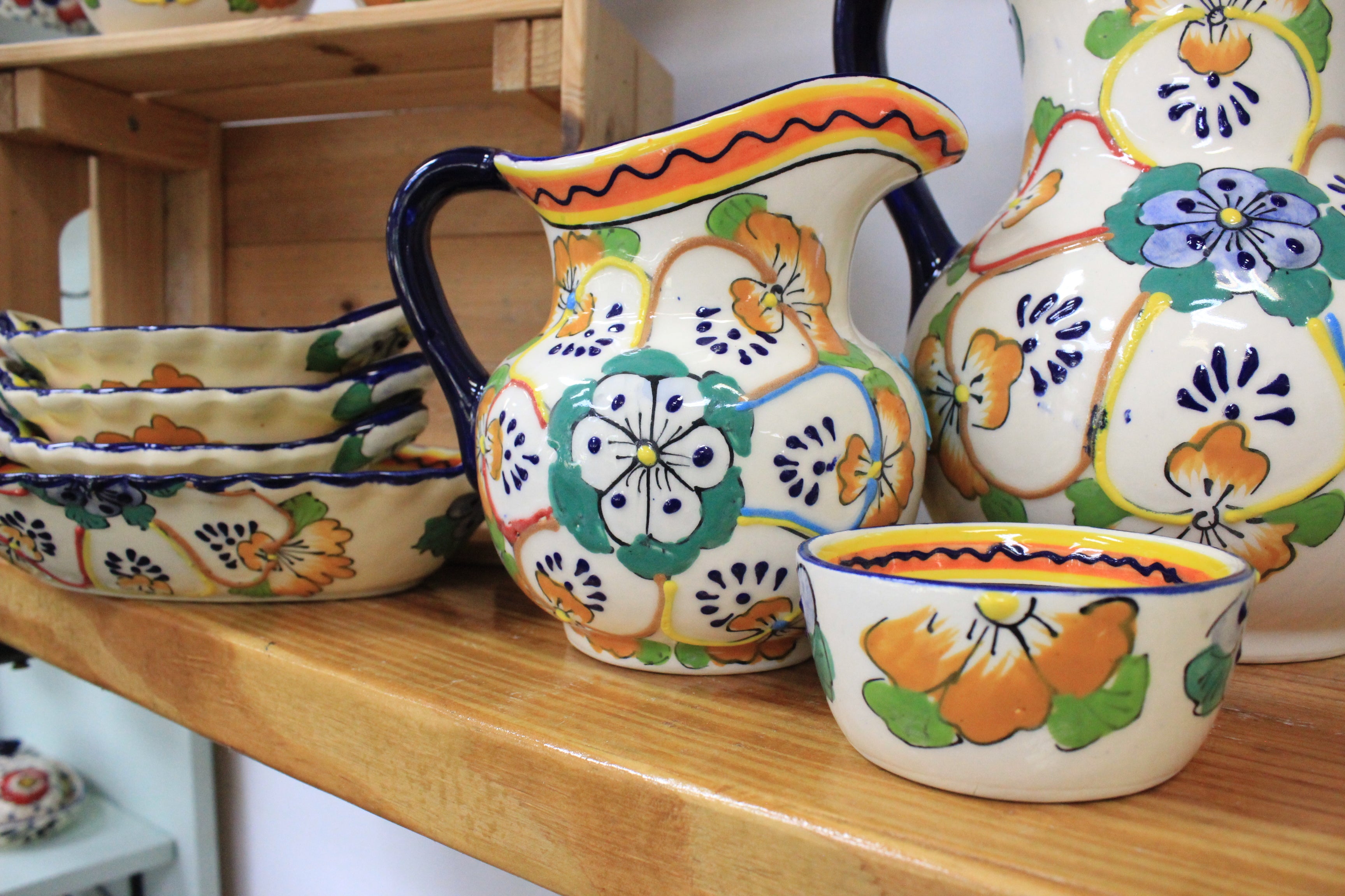 Flower Shape Dish Set (3 Pieces) Mayolica Talavera Ceramic Mexico