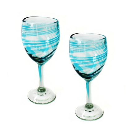 Handblown Wine Glasses Set of 2 AQUA--CLUCWG-3