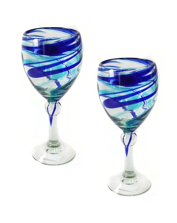 Handblown Wine Glasses Set of 2 BLUE and AQUA--CLUCWG-2