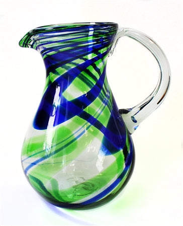Handblown Glass Pitcher BLUE and GREEN SWIRL   CLUCPP-1