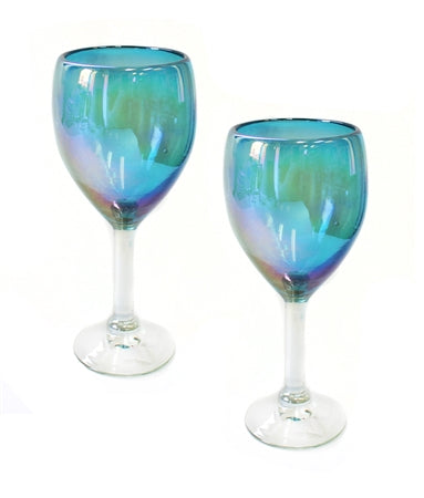 Handblown Wine Glasses Set of 2 SOLID AQUA--CLUCWG-6