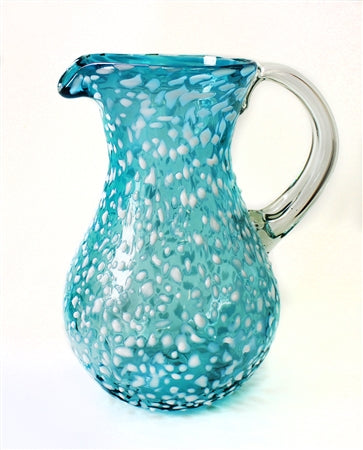 Handblown Glass Pitcher SOLID AQUA with WHITE RELIEF--CLUCPP-8